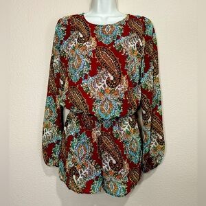 LUCCA Paisley Long Sleeve Romper, Size M